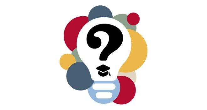 Light bulb with a black question mark is flanked by circles of multiple colors.