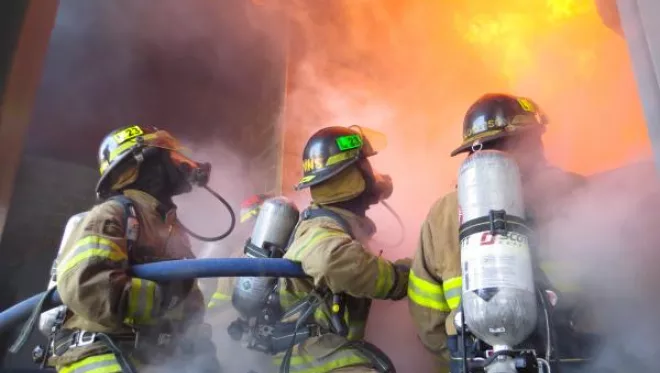 Firefighters with Tulsa Fire Department train at the Tulsa Fire Safety Training Center on the TCC Northeast Campus