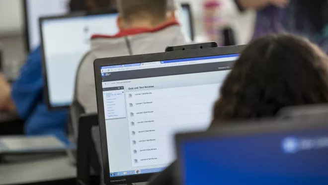 Student looking at computer screen