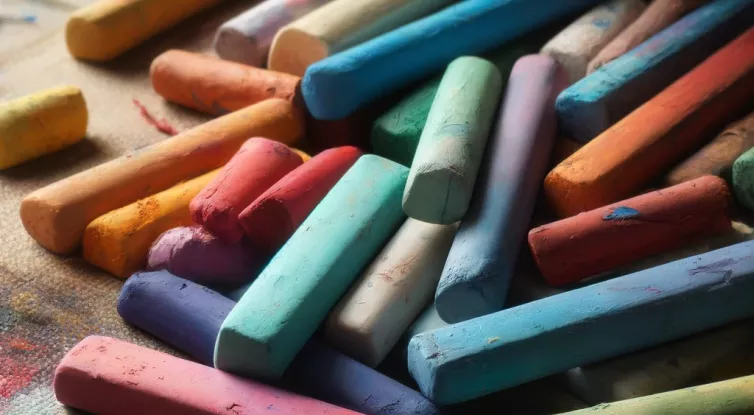 Pile of various colors of pastel crayons