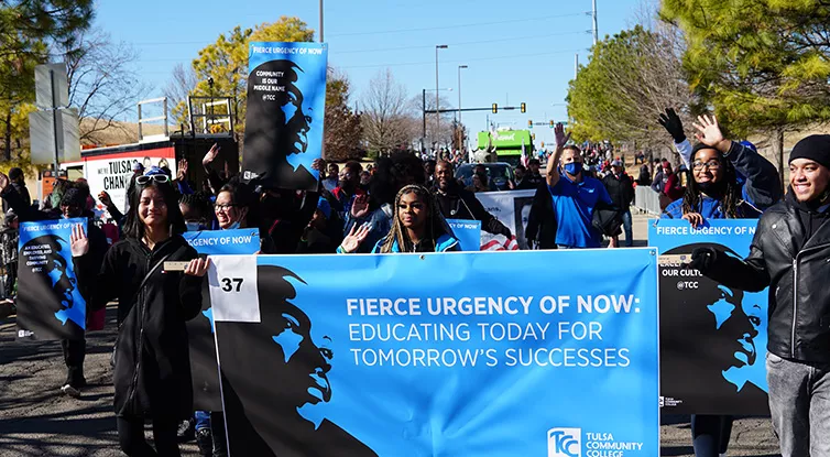 TCC Students, Faculty, & Staff walk in the Tulsa MLK Day Parade.