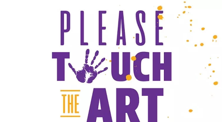 Graphic that reads Please Touch the Art with a handprint substituted for the "O" in Touch