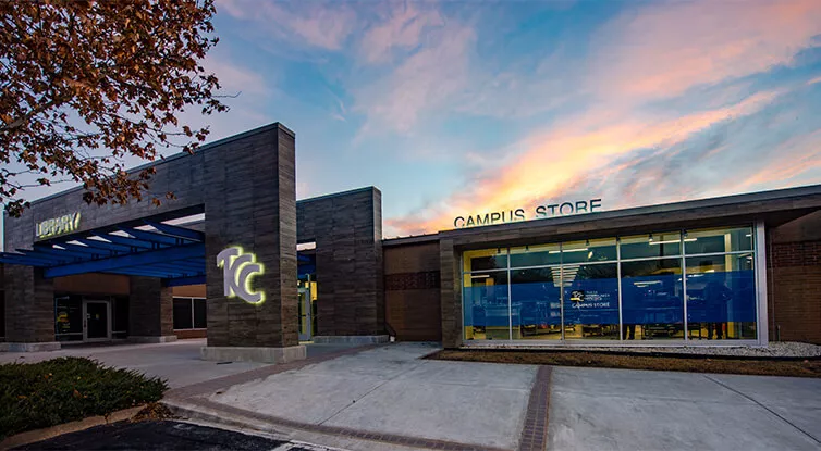 TCC Southeast Campus Library and Bookstore at sunset