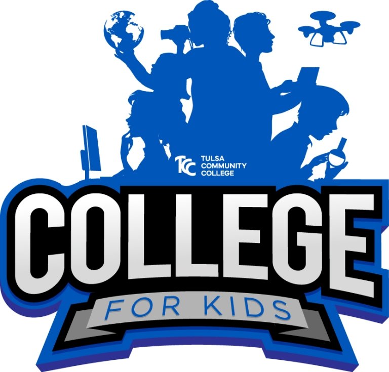 SillSouette of Kids doing various STEM activities; Text: College for Kids