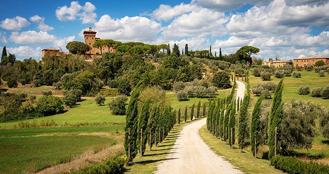 Tuscan villa on a hilltop in Tuscany, Italy